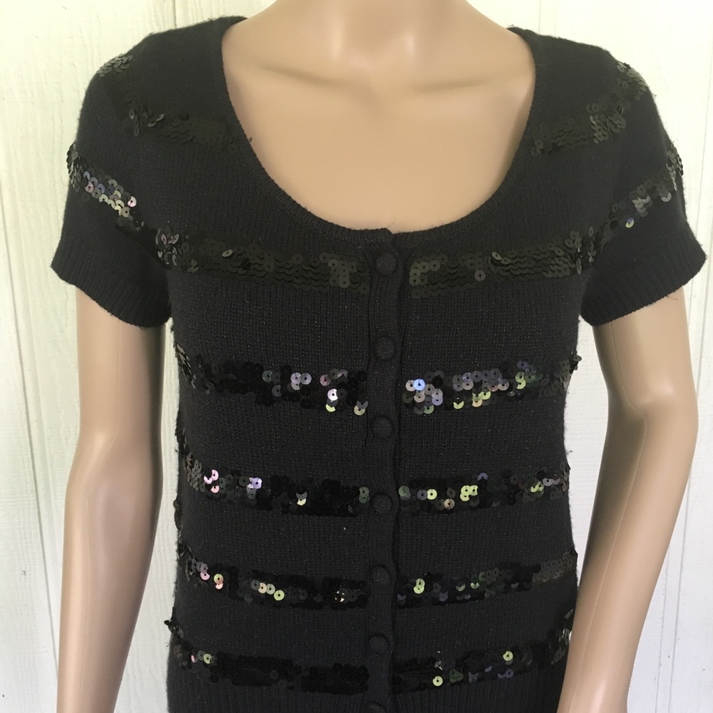 Dress Barn Black Sequin Stripe Short Sleeve Top